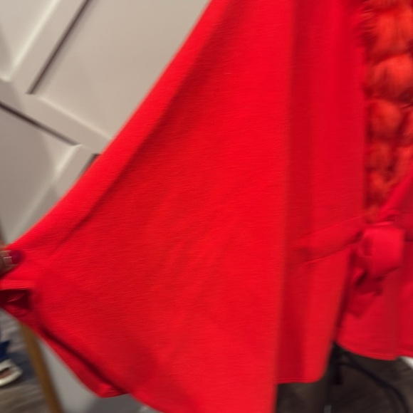 Boston proper Faux Fur Tie Waist Poncho Racing Red- Worn once - Picture 11 of 12